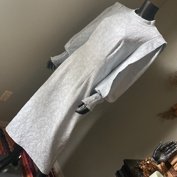 Beautiful Elegant Light Blue Floral Pioneer Patterned Long Sleeve Dress - Picture 6 of 17